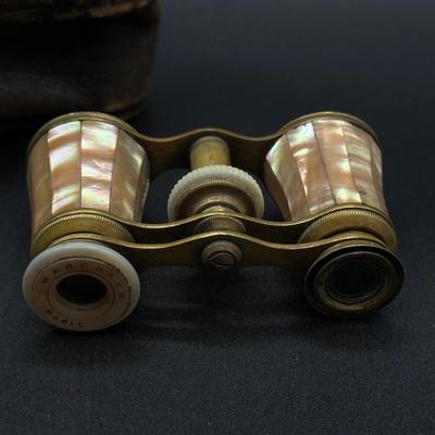 LOT 62H: Antique Marchand Brass and Mother of Pearl Opera Glasses - Made in Paris - With Case