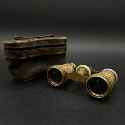 LOT 62H: Antique Marchand Brass and Mother of Pearl Opera Glasses - Made in Paris - With Case