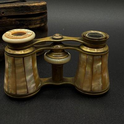 LOT 62H: Antique Marchand Brass and Mother of Pearl Opera Glasses - Made in Paris - With Case