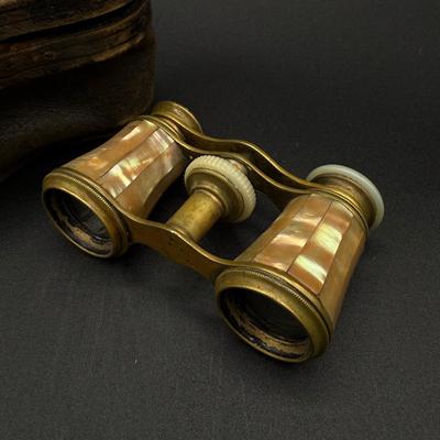 LOT 62H: Antique Marchand Brass and Mother of Pearl Opera Glasses - Made in Paris - With Case