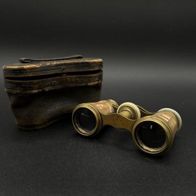 LOT 62H: Antique Marchand Brass and Mother of Pearl Opera Glasses - Made in Paris - With Case