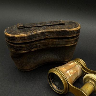 LOT 62H: Antique Marchand Brass and Mother of Pearl Opera Glasses - Made in Paris - With Case
