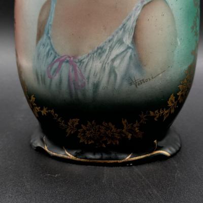 LOT 65H: Antique Austrian Hand Painted Two-Handled Portrait Vase
