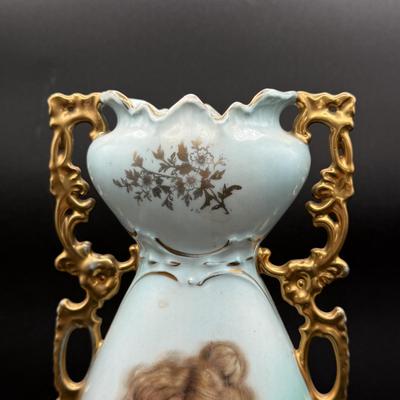 LOT 65H: Antique Austrian Hand Painted Two-Handled Portrait Vase