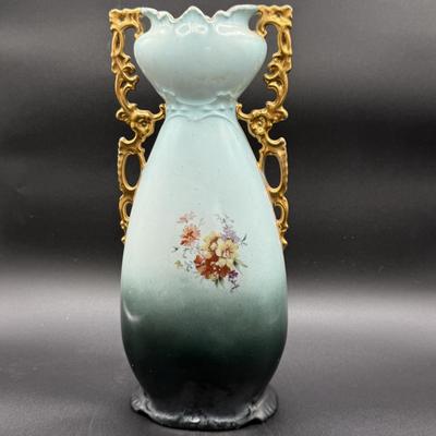 LOT 65H: Antique Austrian Hand Painted Two-Handled Portrait Vase
