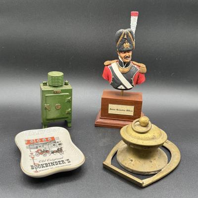 LOT 73H: Various Vintage Collectables - Swiss Grenadier Officer, Bookbinder’s Tray & more!