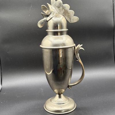 LOT 74H: Art Glass Cocktail Shaker and Glass Set + Art deco style Rooster Cocktail Pitcher