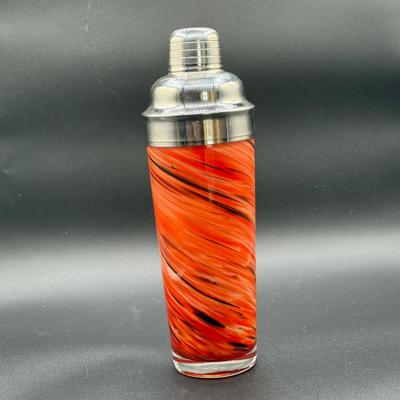 LOT 74H: Art Glass Cocktail Shaker and Glass Set + Art deco style Rooster Cocktail Pitcher