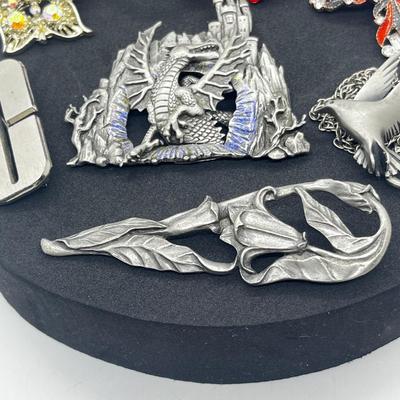 LOT 100J: Unique Brooches/Pins Including Large Dragon Brooch