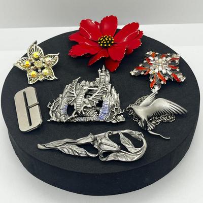 LOT 100J: Unique Brooches/Pins Including Large Dragon Brooch