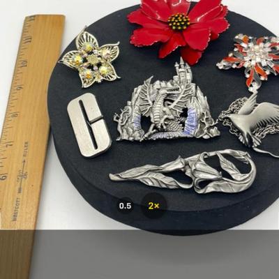 LOT 100J: Unique Brooches/Pins Including Large Dragon Brooch