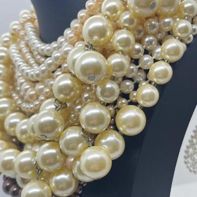 LOT 101J: Faux Pearl Necklace and Bracelet Collection Including Large Enamel Flower Pendant