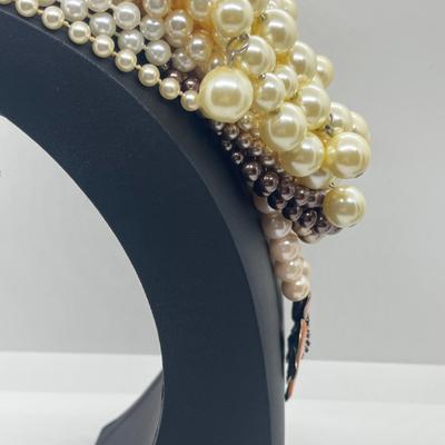 LOT 101J: Faux Pearl Necklace and Bracelet Collection Including Large Enamel Flower Pendant