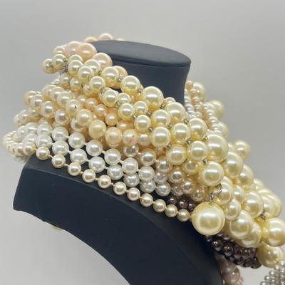 LOT 101J: Faux Pearl Necklace and Bracelet Collection Including Large Enamel Flower Pendant