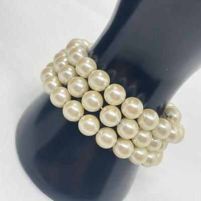 LOT 101J: Faux Pearl Necklace and Bracelet Collection Including Large Enamel Flower Pendant