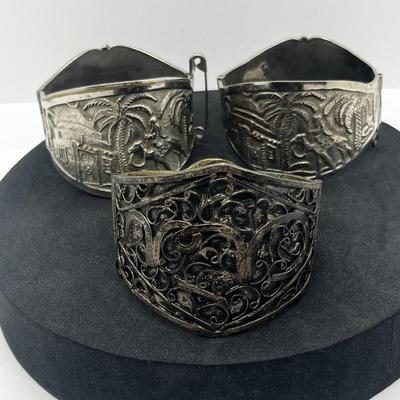 LOT 112J: Vintage Hinged Bangle Bracelets with Asian and Middle Eastern Designs