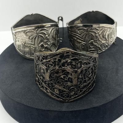 LOT 112J: Vintage Hinged Bangle Bracelets with Asian and Middle Eastern Designs