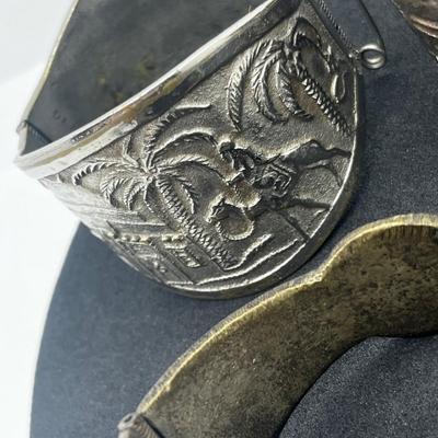 LOT 112J: Vintage Hinged Bangle Bracelets with Asian and Middle Eastern Designs