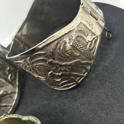 LOT 112J: Vintage Hinged Bangle Bracelets with Asian and Middle Eastern Designs