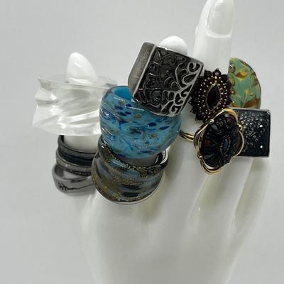 LOT 115J: Costume Ring Lot - Sizes 5.5 And Up Including One Men's Size 14 Stainless Ring