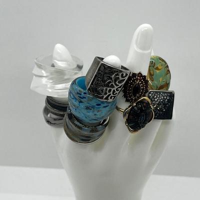 LOT 115J: Costume Ring Lot - Sizes 5.5 And Up Including One Men's Size 14 Stainless Ring