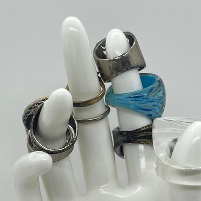 LOT 115J: Costume Ring Lot - Sizes 5.5 And Up Including One Men's Size 14 Stainless Ring