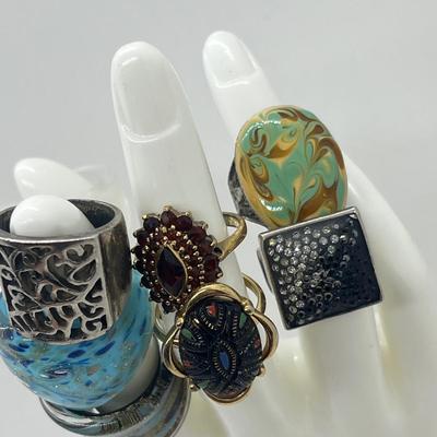 LOT 115J: Costume Ring Lot - Sizes 5.5 And Up Including One Men's Size 14 Stainless Ring