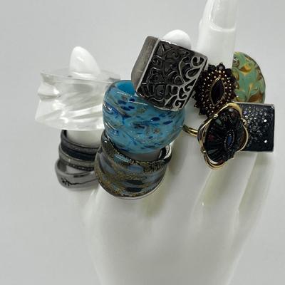 LOT 115J: Costume Ring Lot - Sizes 5.5 And Up Including One Men's Size 14 Stainless Ring