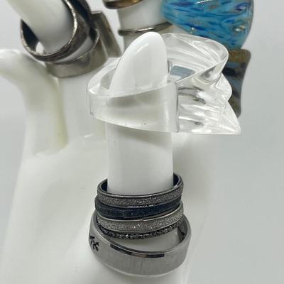 LOT 115J: Costume Ring Lot - Sizes 5.5 And Up Including One Men's Size 14 Stainless Ring