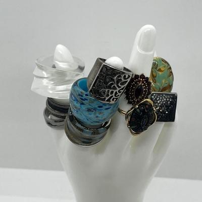 LOT 115J: Costume Ring Lot - Sizes 5.5 And Up Including One Men's Size 14 Stainless Ring