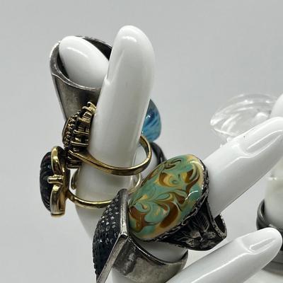 LOT 115J: Costume Ring Lot - Sizes 5.5 And Up Including One Men's Size 14 Stainless Ring