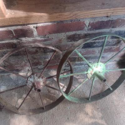 Pair of Vintage Metal Wheelbarrow Wheels