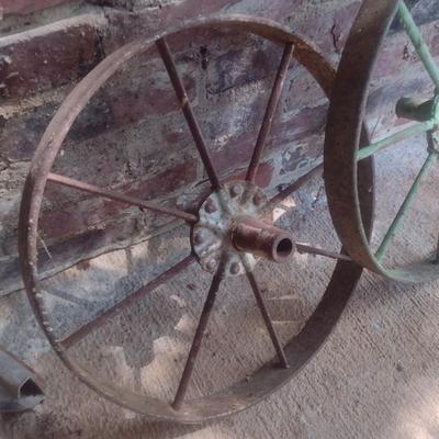 Pair of Vintage Metal Wheelbarrow Wheels