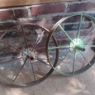 Pair of Vintage Metal Wheelbarrow Wheels