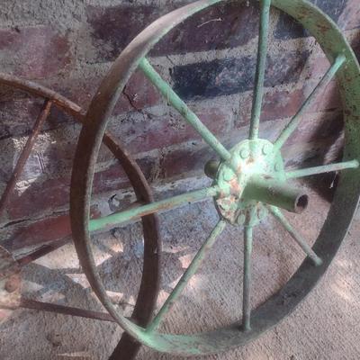 Pair of Vintage Metal Wheelbarrow Wheels