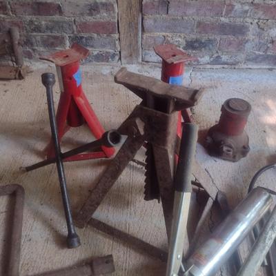 Collection of Automotive Repair Tools Includes Bottle Jack, Maul, Tire Repair and More