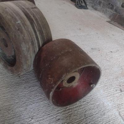 Set of Three Flat Belt Shop Pulleys
