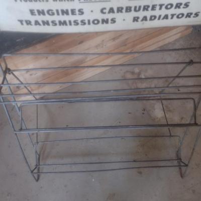 Vintage Wynn's Friction Proofing Advertising Sign and Metal Wire Display Rack