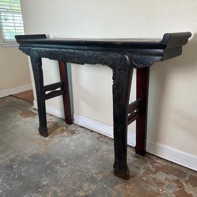 Vintage Chinese Style Carved Console / Altar Table with Scroll Ends