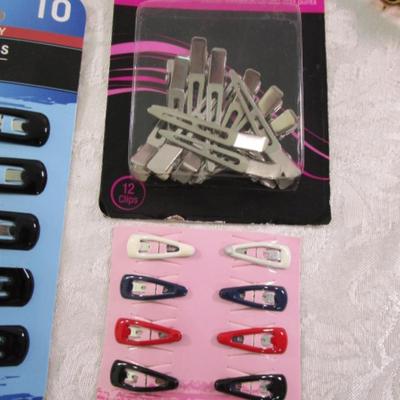 Sale Photo Thumbnail #54: 5 new headbands, 2 Vintage butterfly hair combs, 1 large hair clip, 2 pkg of new snap clips (1 is partial), 1 partial pkg new mini snap clips, 1 new pkg prong hair clips, 1 Minnie Mouse clip, 8 decorative hair clips, Conair hair trimmer