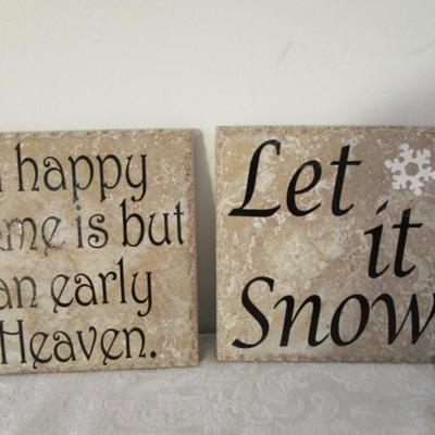 Sale Photo Thumbnail #191: 2 stone  & 1 wood plaques, 1 hinged 2-picture frame, 4 additional picture frames, 1 mirror, see pictures