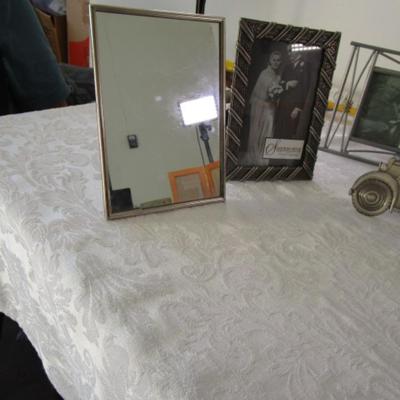 Sale Photo Thumbnail #187: 2 stone  & 1 wood plaques, 1 hinged 2-picture frame, 4 additional picture frames, 1 mirror, see pictures