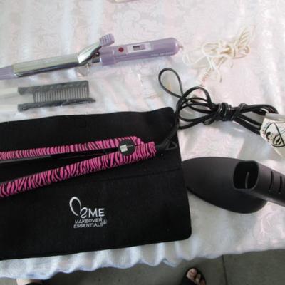 Sale Photo Thumbnail #255: Style House flat iron Model 1645618 has pink & black tiger stripes, Vidal Sassoon curling iron Model VS122 has 1" barrel, both like new