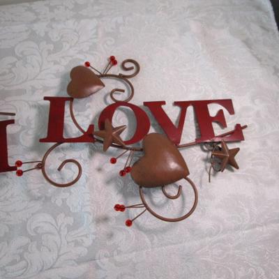 Sale Photo Thumbnail #288: 1 sign has "Turn Your Troubles Into Bubbles" 8" x8", 3 metal signs with "Love, Faith, Home" 11-1/2" x 9"