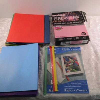 Sale Photo Thumbnail #598: 1 ream (500 sheets) powder pink paper, 3 clear report covers, 15 3-prong report covers, 21 2-pocket folders