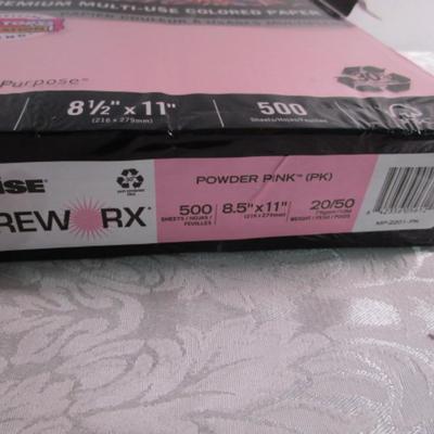 Sale Photo Thumbnail #602: 1 ream (500 sheets) powder pink paper, 3 clear report covers, 15 3-prong report covers, 21 2-pocket folders