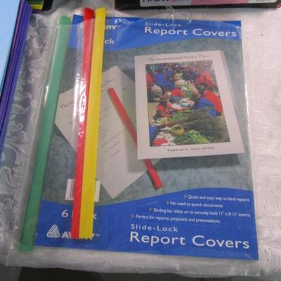 Sale Photo Thumbnail #599: 1 ream (500 sheets) powder pink paper, 3 clear report covers, 15 3-prong report covers, 21 2-pocket folders