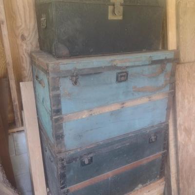 Set of Three Antique Storage Trunks