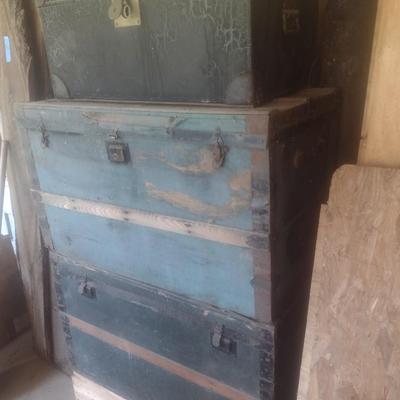 Set of Three Antique Storage Trunks