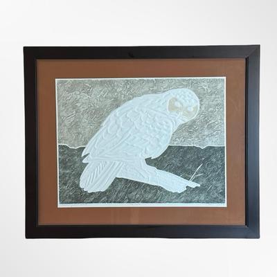 1977 Signed Embossed Print “Snowy Owl Alert” — Hand-Titled & Dated